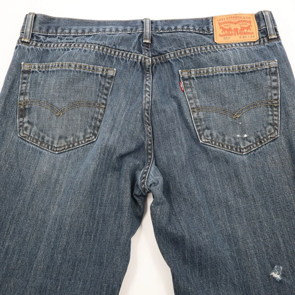 Levis 559 Relaxed Straight Jeans Mens 36x34 Blue Distressed‎ Paint Splatter